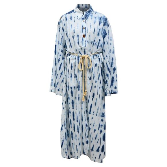 Nanushka Tie-Dye Belted Maxi Shirt Dress in Blue Cotton